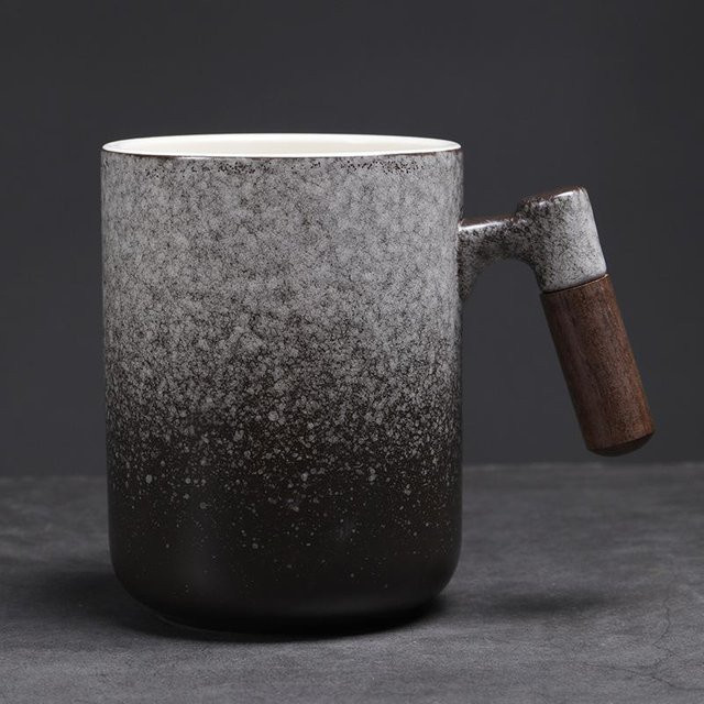 Baifenbai Home Furnishing Keramiktasse mit Holzgriff in Grau, 800 ml - Bild 1