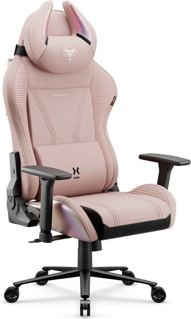 DIABLO CHAIRS Gaming-Sessel X-Horn Rainbow Pink aus Stoff mit Kopfstütze und Armlehnen - Bild 1