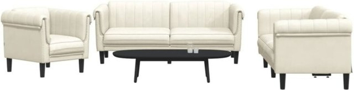 Vidaxl 3-tlg. Sofagarnitur in Beige aus Samt und Massivholz im modernen Design - Bild 1
