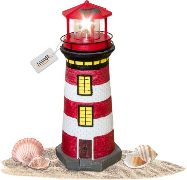 Lemodo Gartendeko Leuchtturm mit Solar rot/weiß, handbemalte maritime Gartenfigur, Höhe: 37 cm - Bild 1