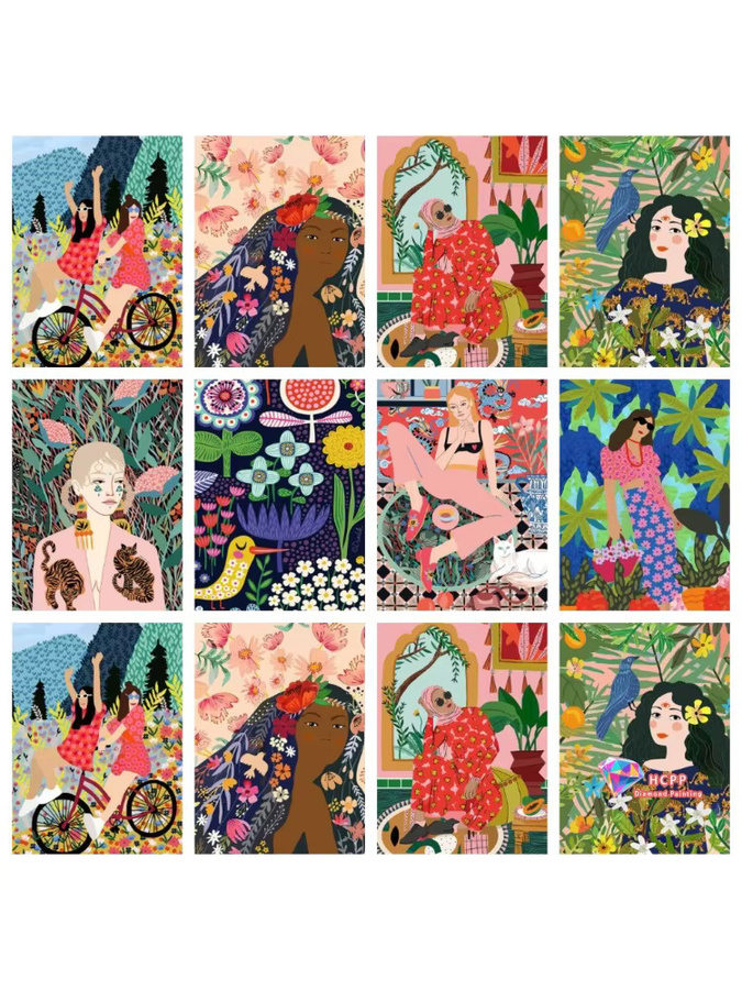 Potdemiel 5D DIY Diamond Painting Set Nordic Bunte Abstrakte Mode Marokkanisches Mädchen Wandkunst Multicolor - Bild 2
