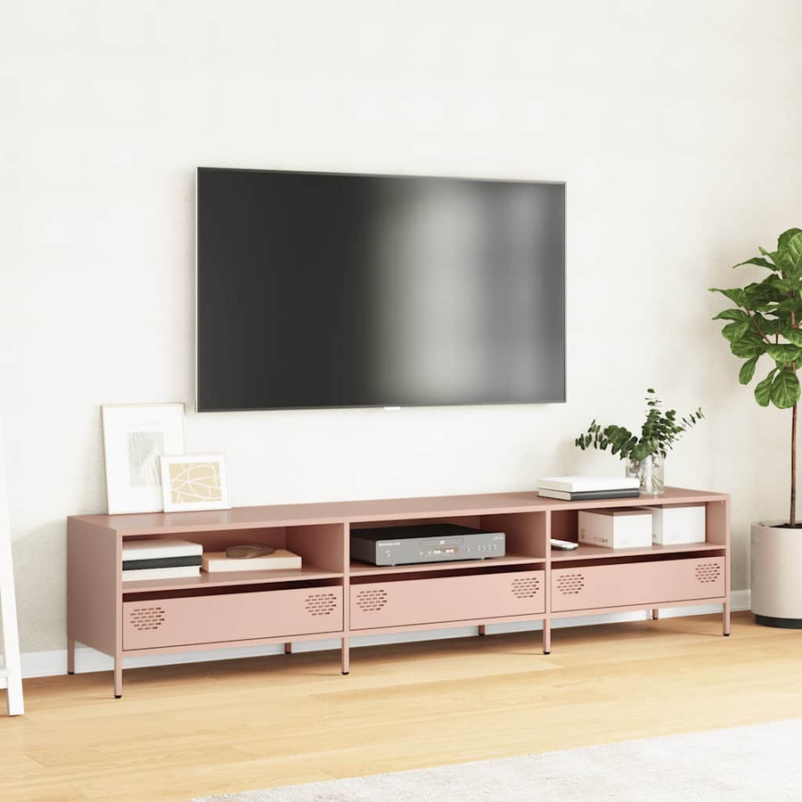 vidaXL TV-Schrank aus kaltgewalztem Stahl in Rosa, Industrie-Stil, B: 202 cm, T: 39 cm, H: 43,5 cm - Bild 4