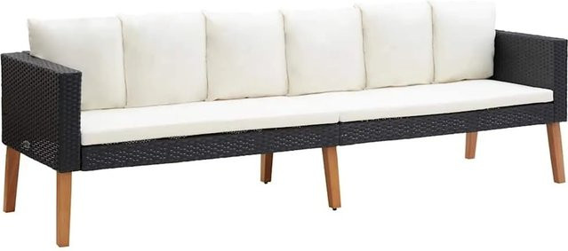 vidaXL 3-Sitzer-Gartensofa aus Poly Rattan in Schwarz mit Polsterauflagen und Metallrahmen - Bild 1