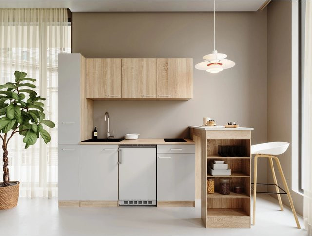 Respekta Ingrid Singleküche Weiß mit Bartisch und Apothekenschrank, Breite: 180 cm - Bild 1