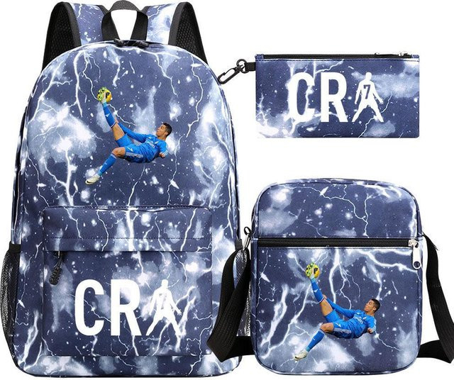 3-teiliges Schulrucksack-Set aus Oxford-Stoff in Blau mit Schultasche, Schultergurt und Federmäppchen - Bild 1