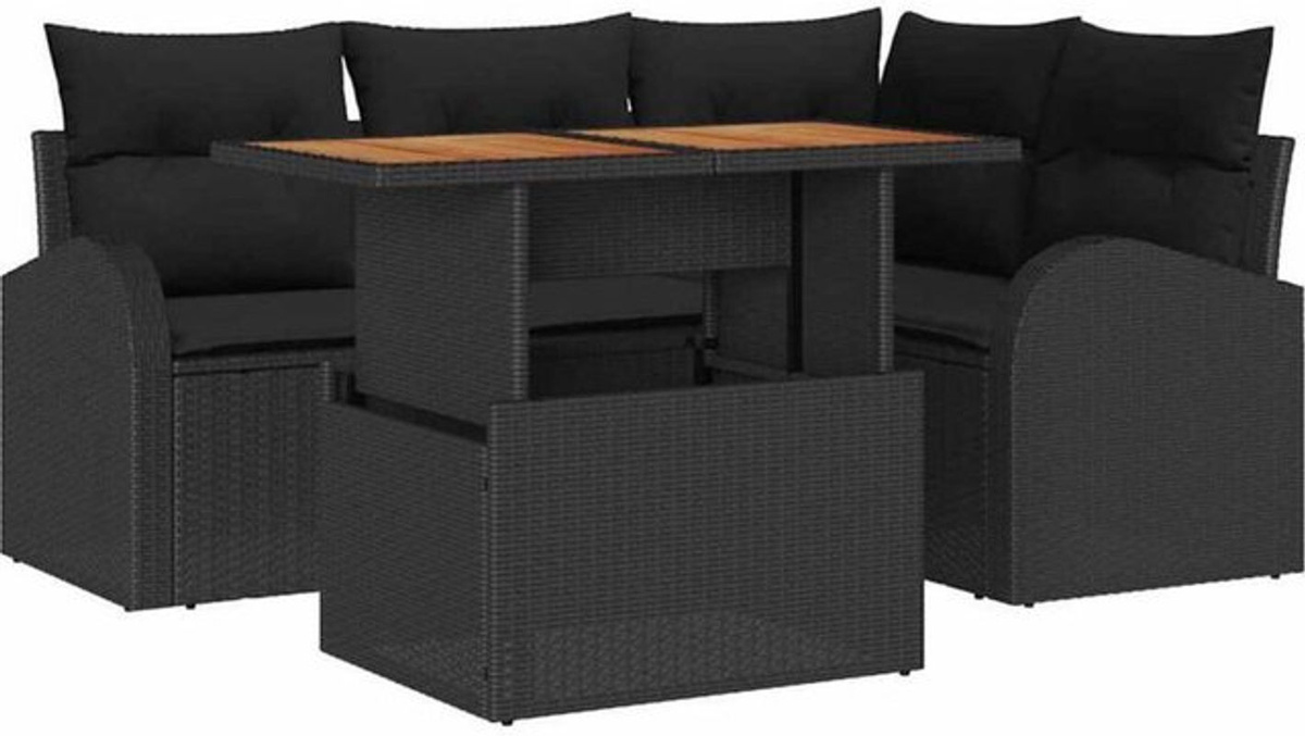 vidaXL Garten-Sofa-Set aus Poly-Rattan mit Speicherfunktion, 5-teilig, Schwarz - Bild 1
