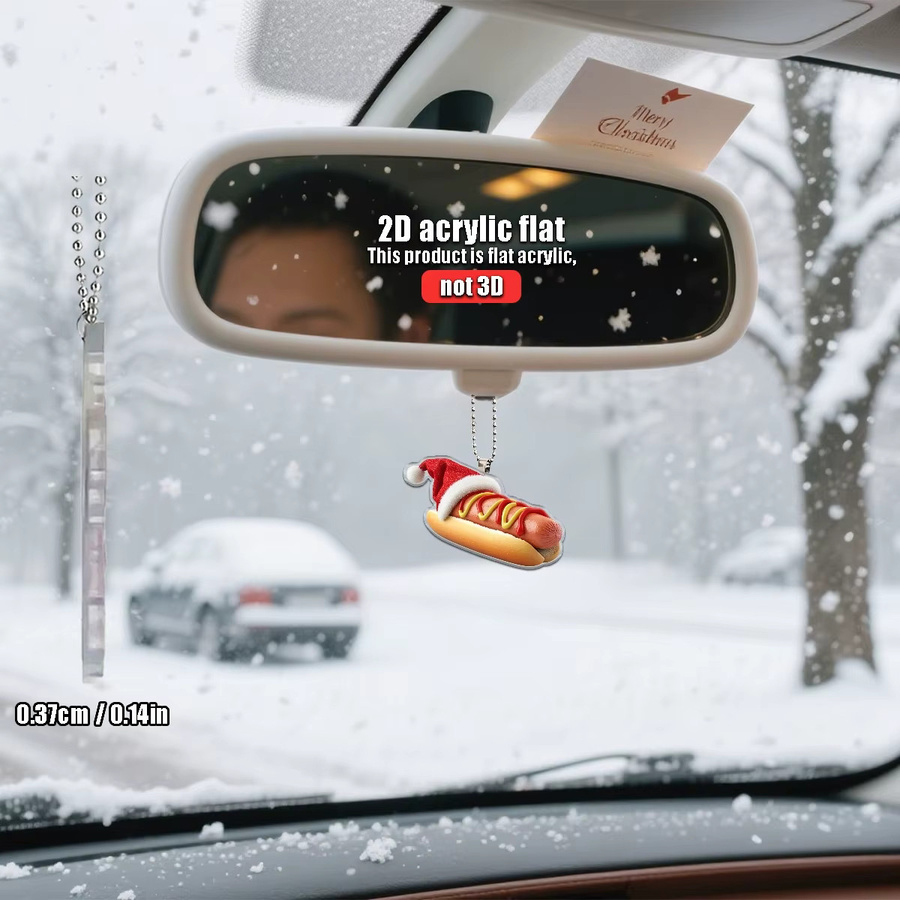 Weihnachtliche Hot Dog Hängedekoration mit Weihnachtsmütze aus Acryl als Weihnachtsbaumanhänger oder Autodekoration - Bild 4