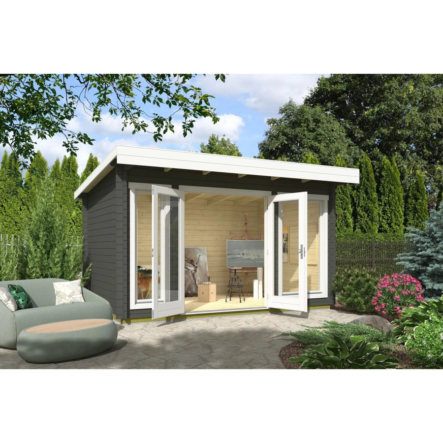 Lasita Holz-Gartenhaus Dorset mit Flachdach in Grüngrau lasiert B/T/H: 390 x 250 x 233,7 cm - Bild 2