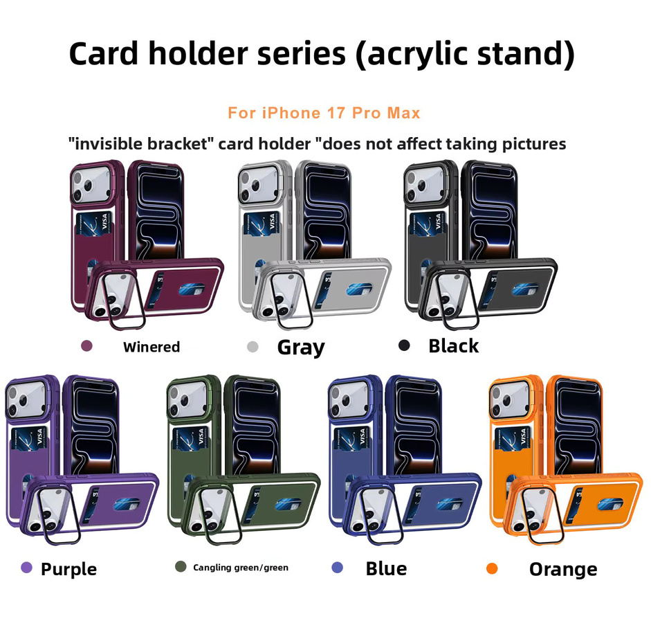 szHAIyu Transparente Handyhülle mit Acryl-Kartenhalter und Kameraständer für iPhone 11 bis iPhone 17 Air Pro Max, stoßfeste Schutzhülle - Bild 6