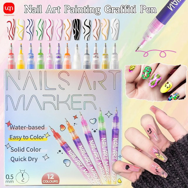 WQN Nail Art Graffiti Stift-Set, 12 Stück, Nagelmarkierungsstift, 0,5 mm - Bild 1