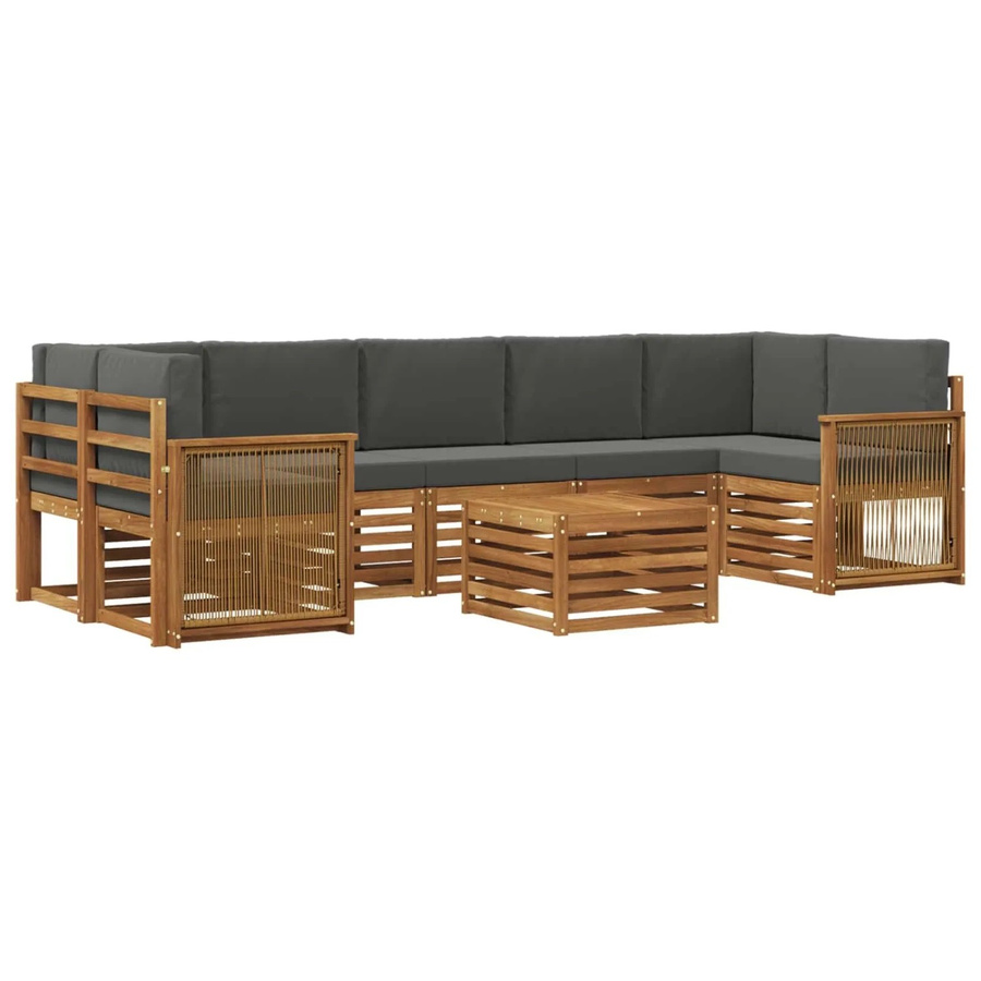 vidaXL Outdoor-Sofagarnitur L-Form aus Akazie Massivholz mit 8 Kissen in Natur und Anthrazit - Bild 2