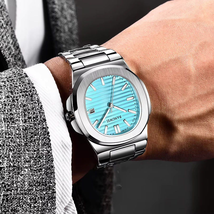 LIGE Armbanduhr Edelstahl, Quarz, Eckig, Blau, Herren - Bild 4