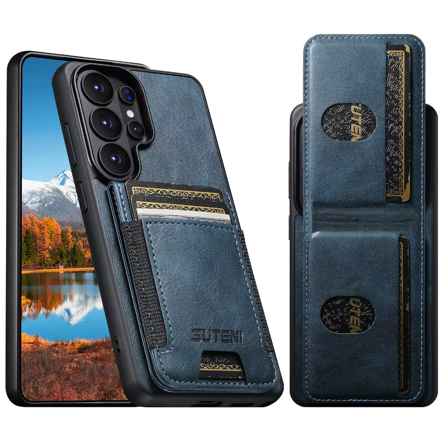 SUTENI Luxus-Handyhülle aus Kunstleder mit Kartenhalter und Standfunktion für Samsung Galaxy S26 Ultra S25 Plus S24 S23 S22 Note20 Ultra in Blau - Bild 2