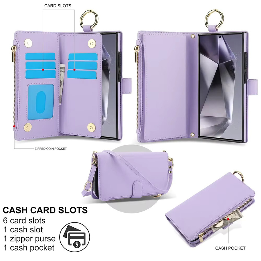 Crossbody Brieftaschen-Handyhülle für Samsung Galaxy S25 S24 S23 S22 S21 FE Ultra A56 A55 A54 A36 A16 A15 A52 A52S 5G in Purple - Bild 1