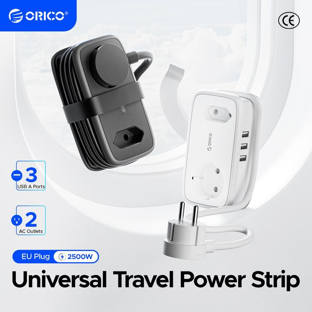 ORICO Reise-Steckdosenleiste mit 2 AC- und 3 USB-Anschlüssen, 5-in-1 Lade-Smart-Steckdose mit 1,1 m Verlängerungskabel - Bild 1