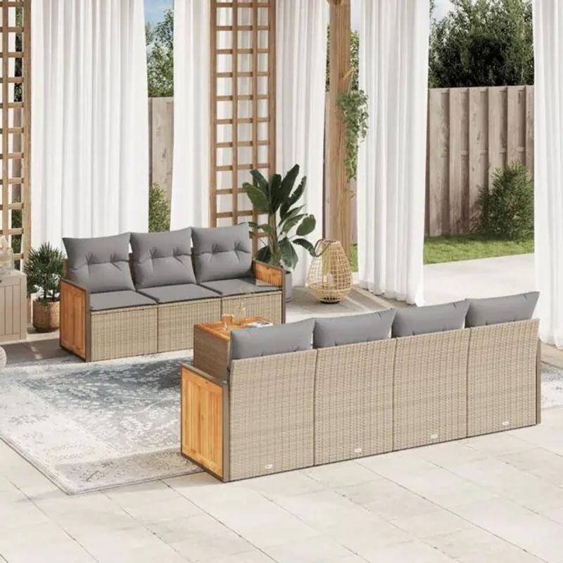 8-tlg. Loungemöbel Garten-Sofagarnitur aus Polyrattan mit Kissen in Beige von vidaXL - Bild 1