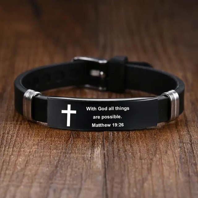 Armband Christliches Kreuz Bibelvers, Schwarzer Edelstahl, Unisex - Bild 1