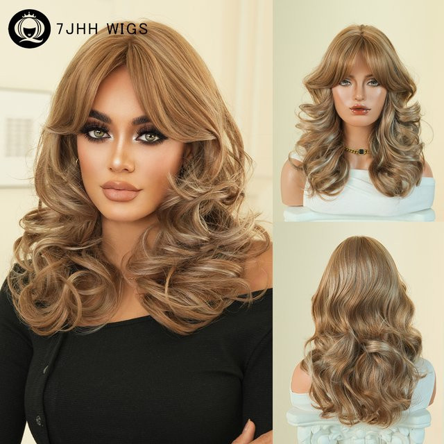 7JHH WIGS Body Wave Perücke, goldbraun, schulterlang, Damen - Bild 1