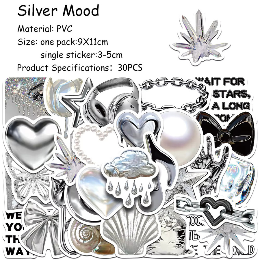 30 Stück Silber Ästhetische Cartoon Aufkleber für DIY Dekoration von Telefon, Sammelalbum und Koffer - Bild 2