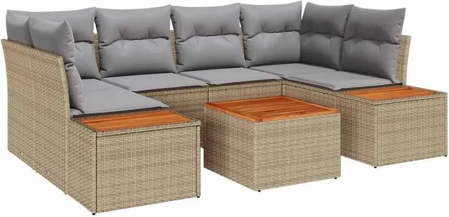 vidaXL Garten-Sofa-Set 6-tlg. aus Polyrattan in Beige mit Kissen und Stauraumfunktion - Bild 1