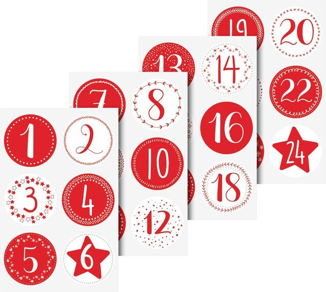 Heyda Adventszahlen Sticker in Rot, runde Aufkleber aus Papier für die Adventszeit und Weihnachten - Bild 1