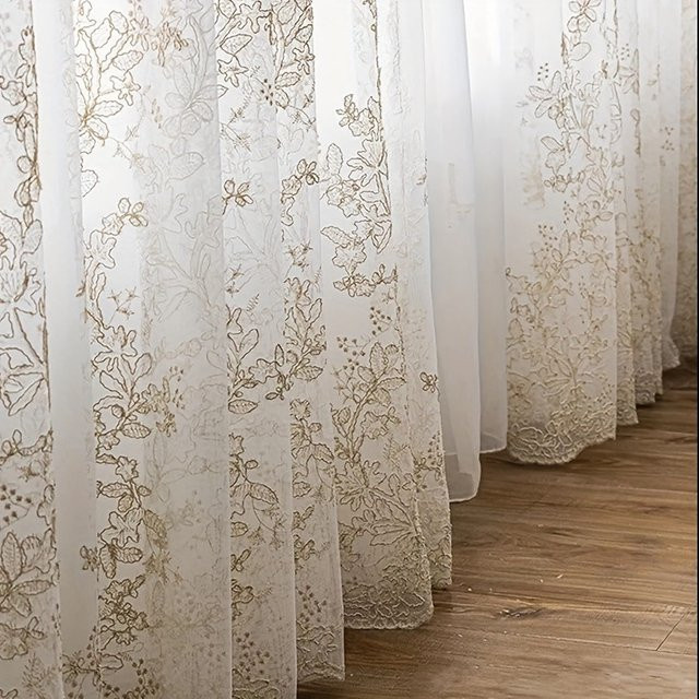 CENTURyMiG Transparenter Vorhang mit floraler Spitze in Weiß, Einzelpaneel, Breite: 150 cm, Höhe: 250 cm - Bild 1