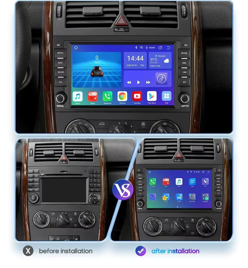 OSSURET Android 12 Autoradio mit Apple CarPlay und GPS für Mercedes-Benz A-, B-, V-Klasse, B200, W169, W245, W639, W906 Sprinter in Schwarz - Bild 2