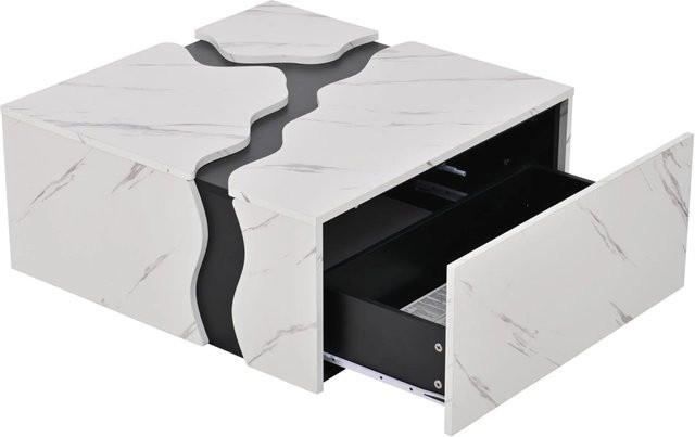okwish Couchtisch mit Schublade in Weiß mit geometrischem Design, B/T/H: 70 x 70 x 31 cm - Bild 1
