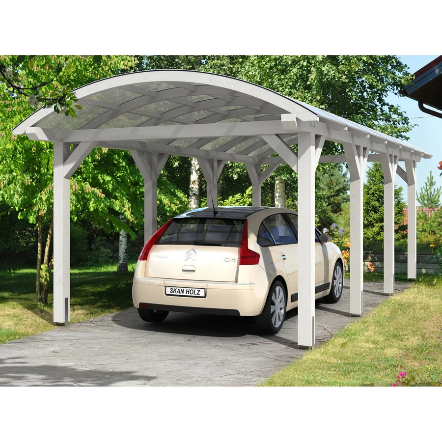 Skan Holz Carport Franken Bogendach mit Doppelstegplatten aus Polycarbonat, Farbe: Weiß, B/T: 376 x 755 cm, Höhe: 293 cm - Bild 2