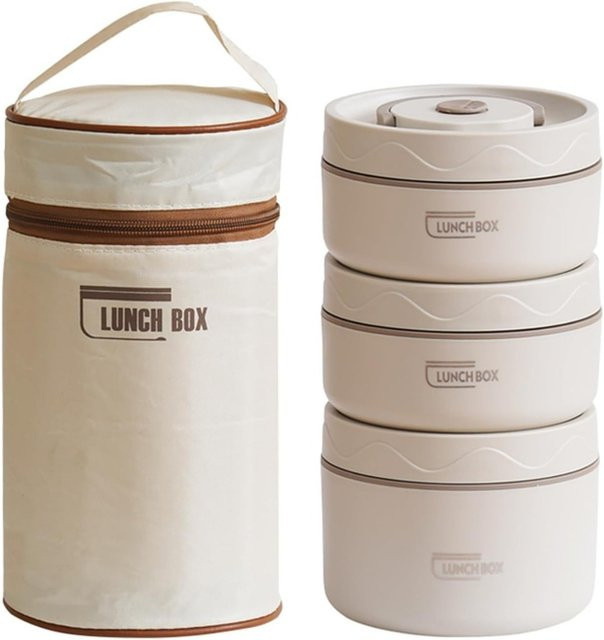 FEB.WIND Edelstahl-Lunchbox beige, auslaufsichere und isolierte dreilagige Snackbox für Picknick und Home Office - Bild 1