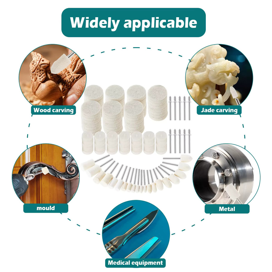 Toorise 100 Stück Polierpads aus weißer Wolle mit 1/8 Zoll Schaft für Dremel Rotationswerkzeuge zur Bearbeitung von Holz, Metall und Glas - Bild 3