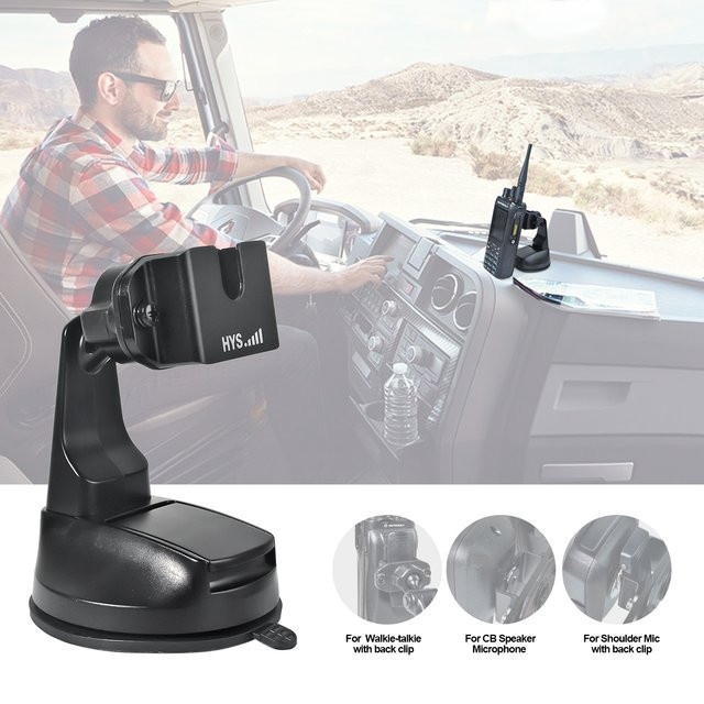 RUNUPTOP Saugnapf-Radio-Halterung für das Armaturenbrett in Schwarz, passend für Baofeng UV5R und Motorola Talkabout Handheld-CB-Radios mit hinterem Clip - Bild 1