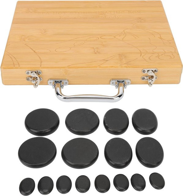 Aimo Hot Stone Wärmebox Set mit 16 runden Massagesteinen aus Naturstein in Beige mit UK-Stecker - Bild 1