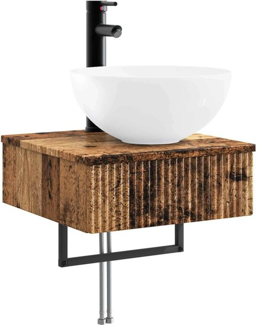 vidaXL Wandmontiertes Waschbecken aus Altholz in Braun und Weiß B/T/H: 40 x 41 x 40,5 cm - Bild 1