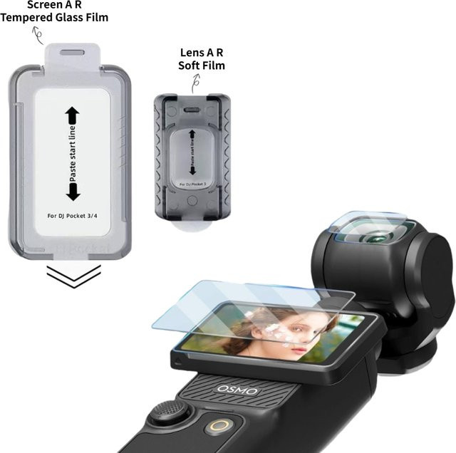 A R Film Objektiv-Schutzfolie und Displayschutz aus gehärtetem Glas für DJI Pocket 4, transparent - Bild 1
