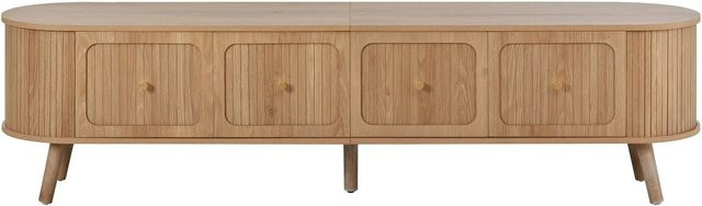 okwish TV Schrank mit 4 Türen und Gold Griffen in Natur mit Holz Beinen, B/T/H: 180 x 38 x 47 cm - Bild 1