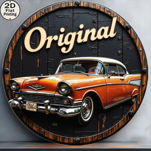 HELLOYOUNG Vintage Auto Rundes Metallschild Wandkunst in Multicolour, Durchmesser: 20,32 cm - Bild 1