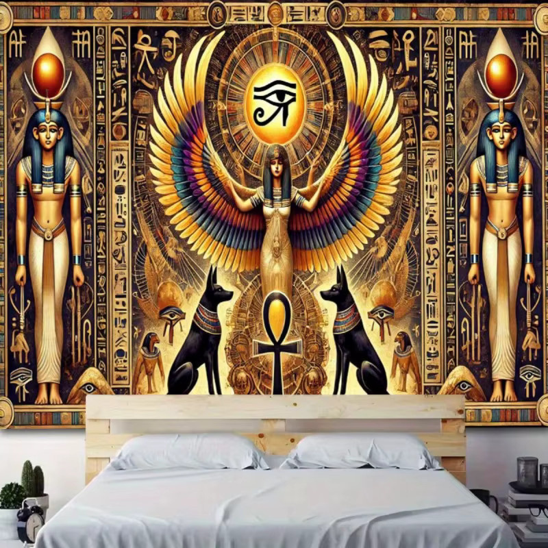 VIKAMA Wandteppich mit der altägyptischen Göttin Isis und dem Horusauge in Multicolour, dekorativer Textil-Wandteppich für dein Wohnzimmer, Breite: 60 cm, Höhe: 40 cm - Bild 2