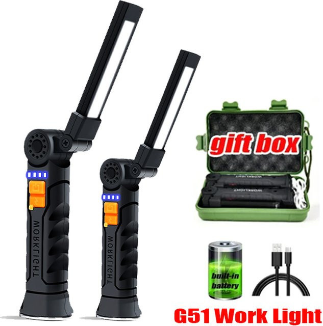 Heinast G51 Multifunktionale LED Arbeitsleuchte, Tragbare Wasserdichte Camping-Taschenlampe mit Magnet und Wiederaufladbarem Akku, Schwarz - Bild 1