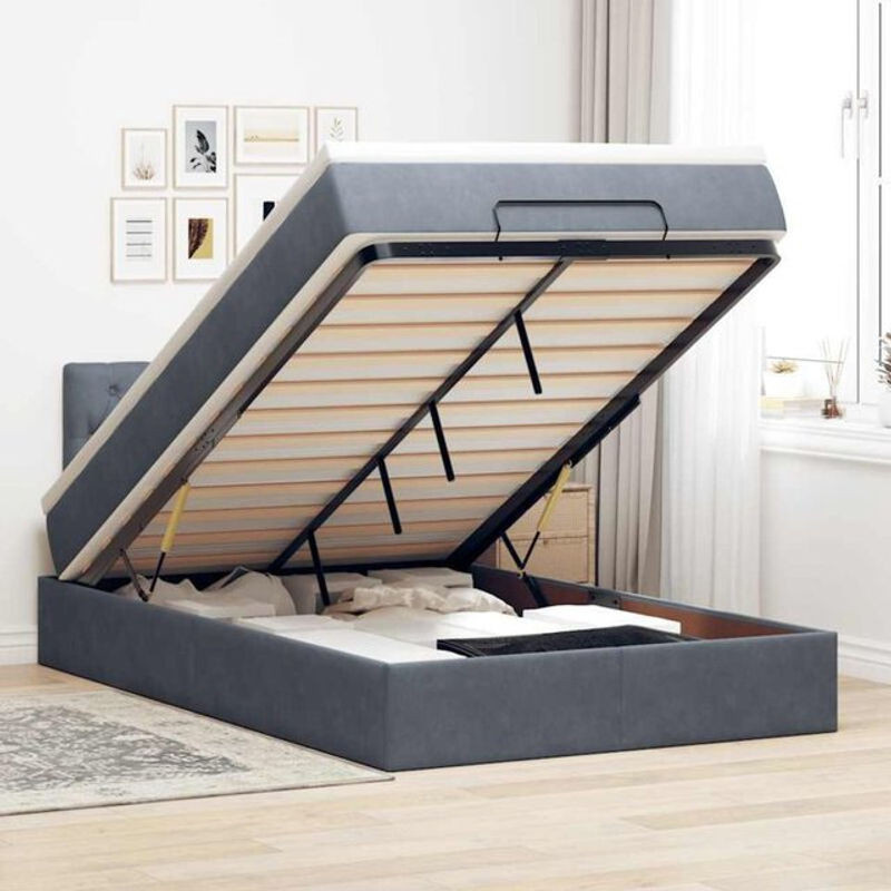 Vidaxl Polsterbett Ottomane mit Matratze und LED in Anthrazit Grau aus Samt B/T: 120 x 190 cm - Bild 1
