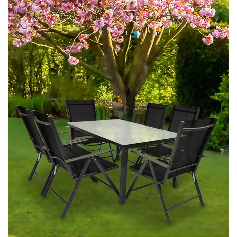 VCM 7-teilige Gartenmöbel Essgruppe in Anthrazit mit ESG-Sicherheitsglas und Alu-Elementen, Tisch Maße B: 140 cm, T: 80 cm, H: 76 cm - Bild 4