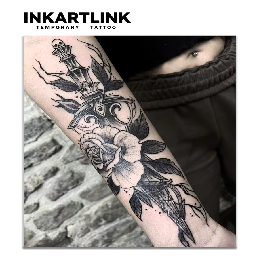 INKARTLINK Temporärer Tattoo-Aufkleber Blumendolch, wasserfest, semi-permanent - Bild 2