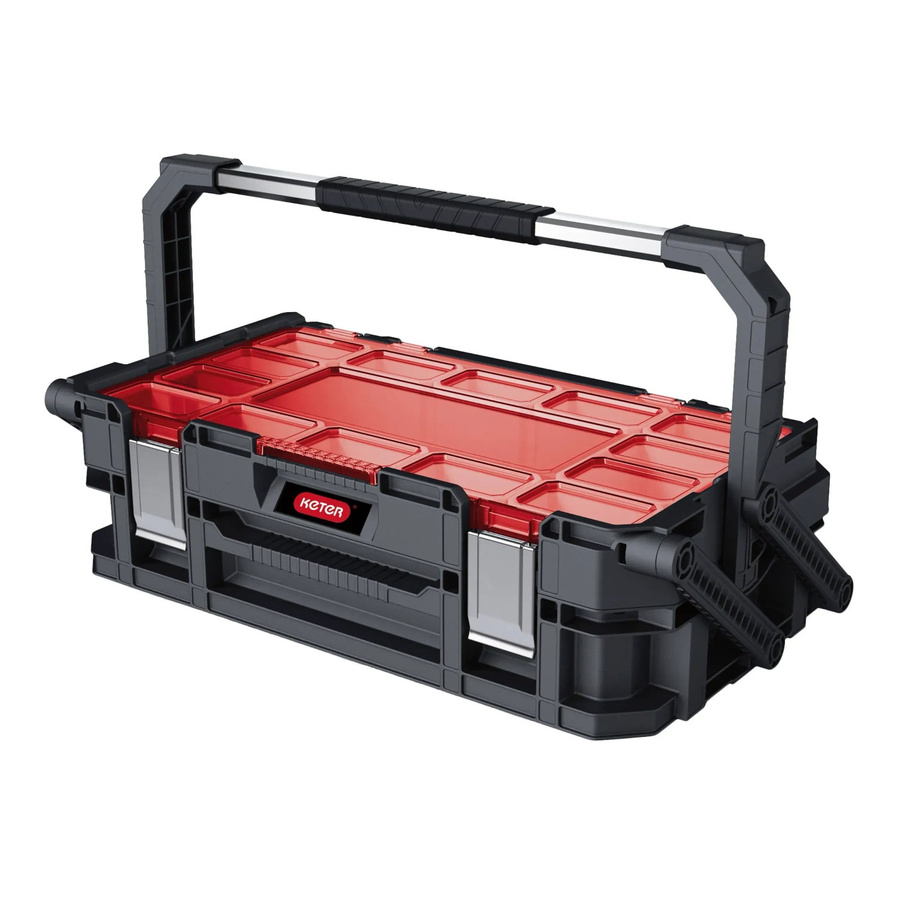 Keter Connect Cantilever Organizer mit Tragegriff und Einsätzen, Transparent/Rot - Bild 2