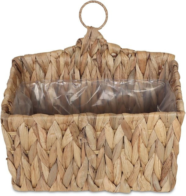 Relaxdays Blumenampel aus Wasserhyazinthe in Natur, wasserdicht ausgekleidet, B: 29 cm, T: 28 cm, H: 15 cm - Bild 1