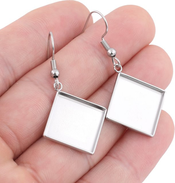 onwear Ohrring-Basisfassung Edelstahl, 15 mm, quadratisch, 10 Stück - Bild 1