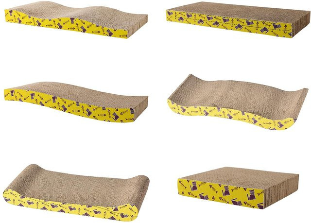 Homyl Katzen Kratzbett mit Scratch Pad aus Pappe und Stoff in Gelb - Bild 1