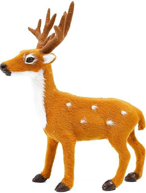 Yiran Toy Handgefertigte Miniaturfigur Hirsch in Braun als kreatives Rentier-Ornament aus Plüsch und Kunststoff - Bild 1