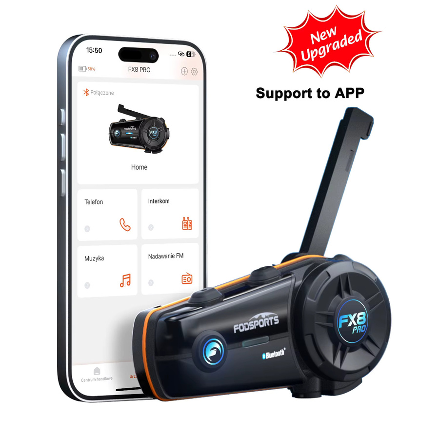 Fodsports FX8 Pro Bluetooth-Gegensprechanlage für Motorradhelme in Schwarz mit Dual BT5.4, App-Verbindung und Musikteilung für bis zu 10 Fahrer - Bild 2