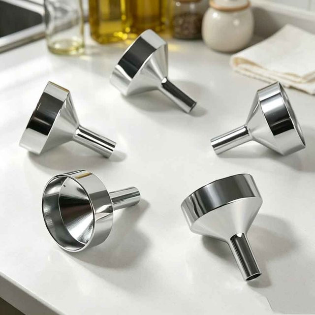 vvocci 5-teiliges Mini-Trichter-Set aus Edelstahl in Silber mit abnehmbarem Filter für Flüssigkeiten und Öl - Bild 1