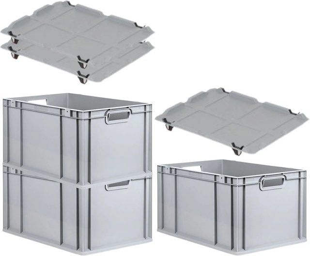 PROREGAL SuperSparSet 3x Eurobox NextGen Grip mit Auflagedeckel und 4 schwarzen Schiebeschnappverschlüssen, Grau, H x B x T: 32 x 40 x 60 cm - Bild 1